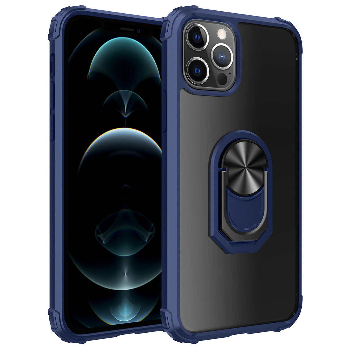IPHONE 12 Compatible Kickstand Ring Holder TPU Shockproof Case With Magnetic Car MountAPPLE IPHONE 12/IPHONE 12 PRO In Blue - Crystal Clear Protection by CELL DEMAND