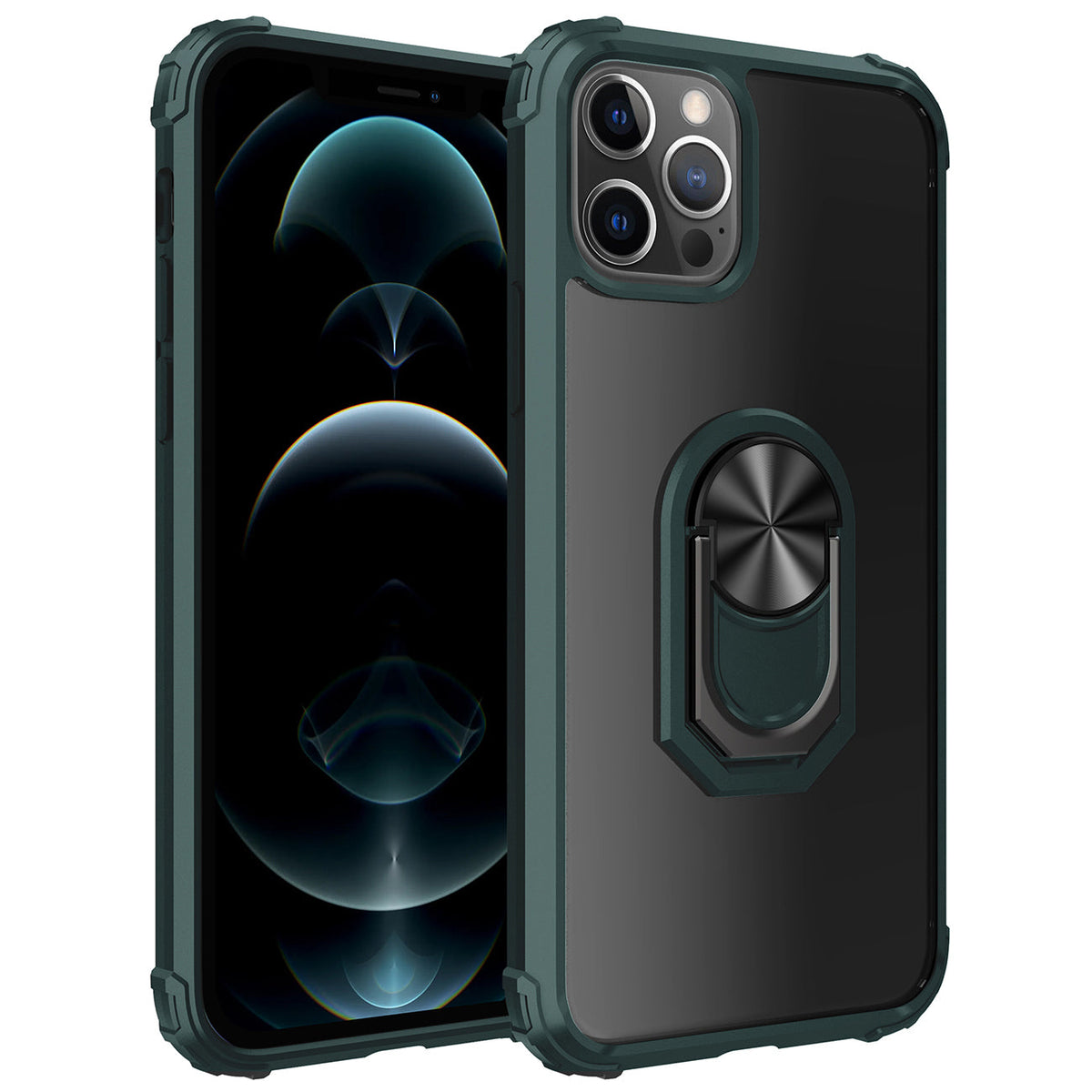 IPHONE 12 Compatible Kickstand Ring Holder TPU Shockproof Case With Magnetic Car MountAPPLE IPHONE 12/IPHONE 12 PRO In Green - Heavy Duty Protection by CELL DEMAND