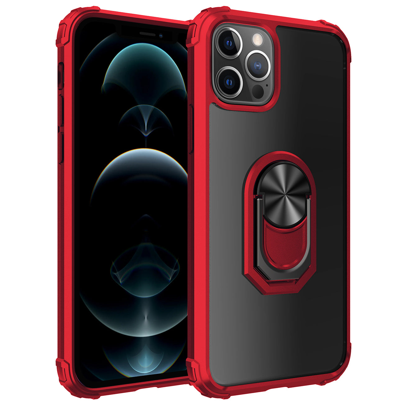 IPHONE 12 Compatible Kickstand Ring Holder TPU Shockproof Case With Magnetic Car MountAPPLE IPHONE 12/IPHONE 12 PRO In Red - Premium Protection by CELL DEMAND