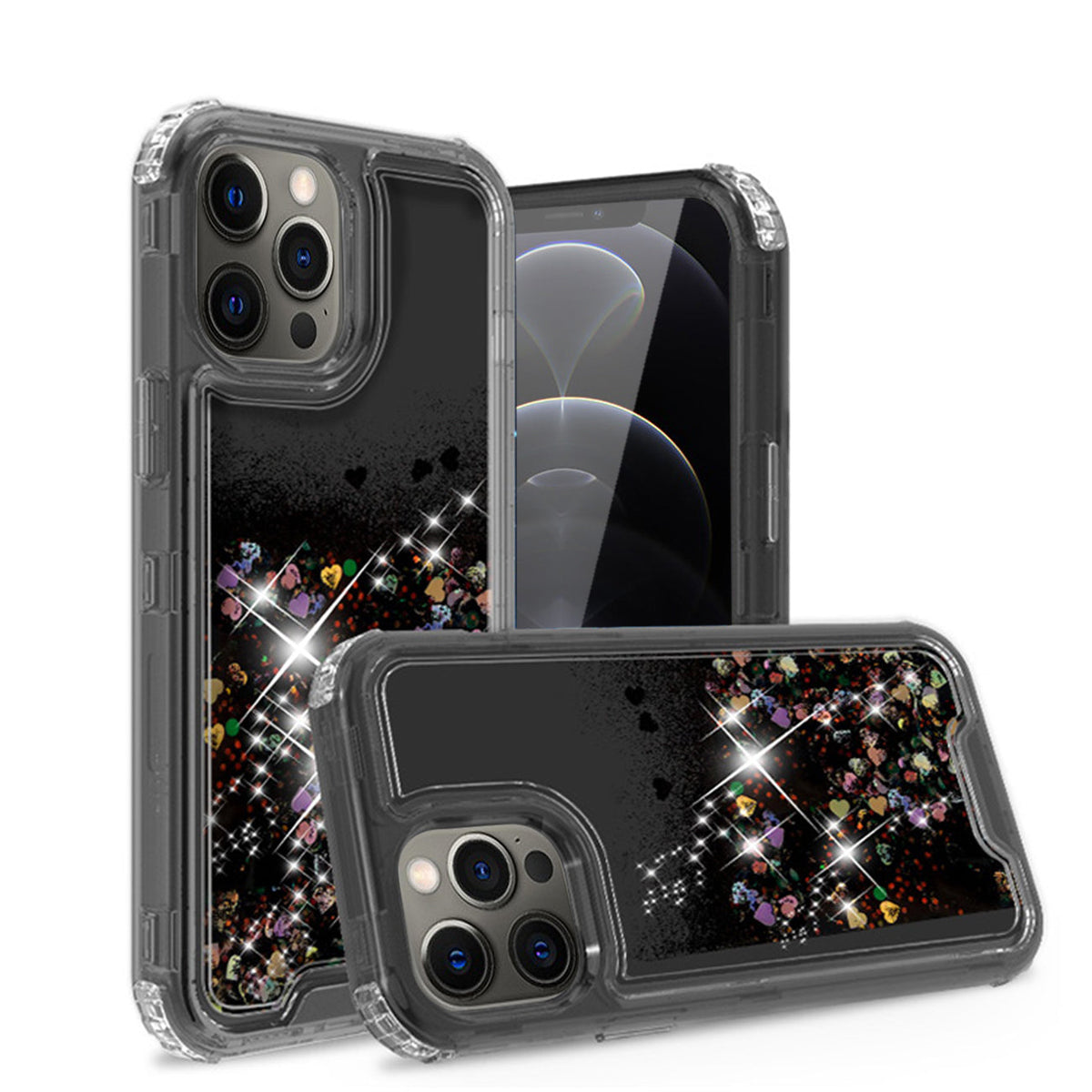 IPHONE 12 PRO Compatible Glitter Case Moving Quicksand In BlackAPPLE IPHONE 12 PRO MAX In Black - Premium Protection by CELL DEMAND
