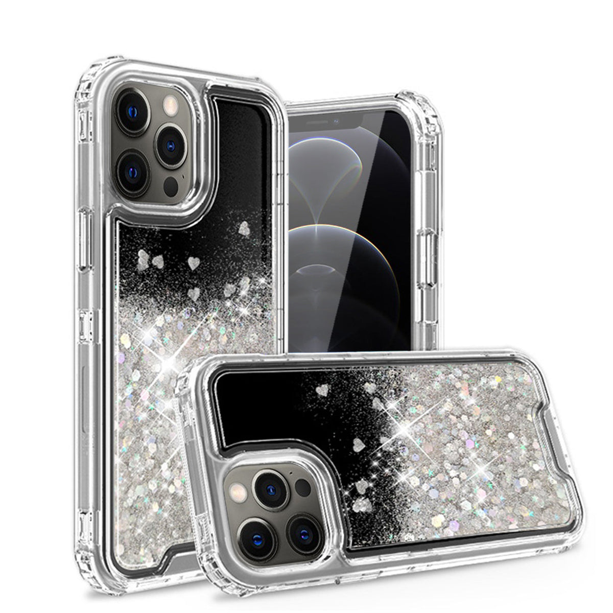 IPHONE 12 PRO Compatible Glitter Case Moving Quicksand In BlackAPPLE IPHONE 12 PRO MAX In Clear - Durable Protection by CELL DEMAND