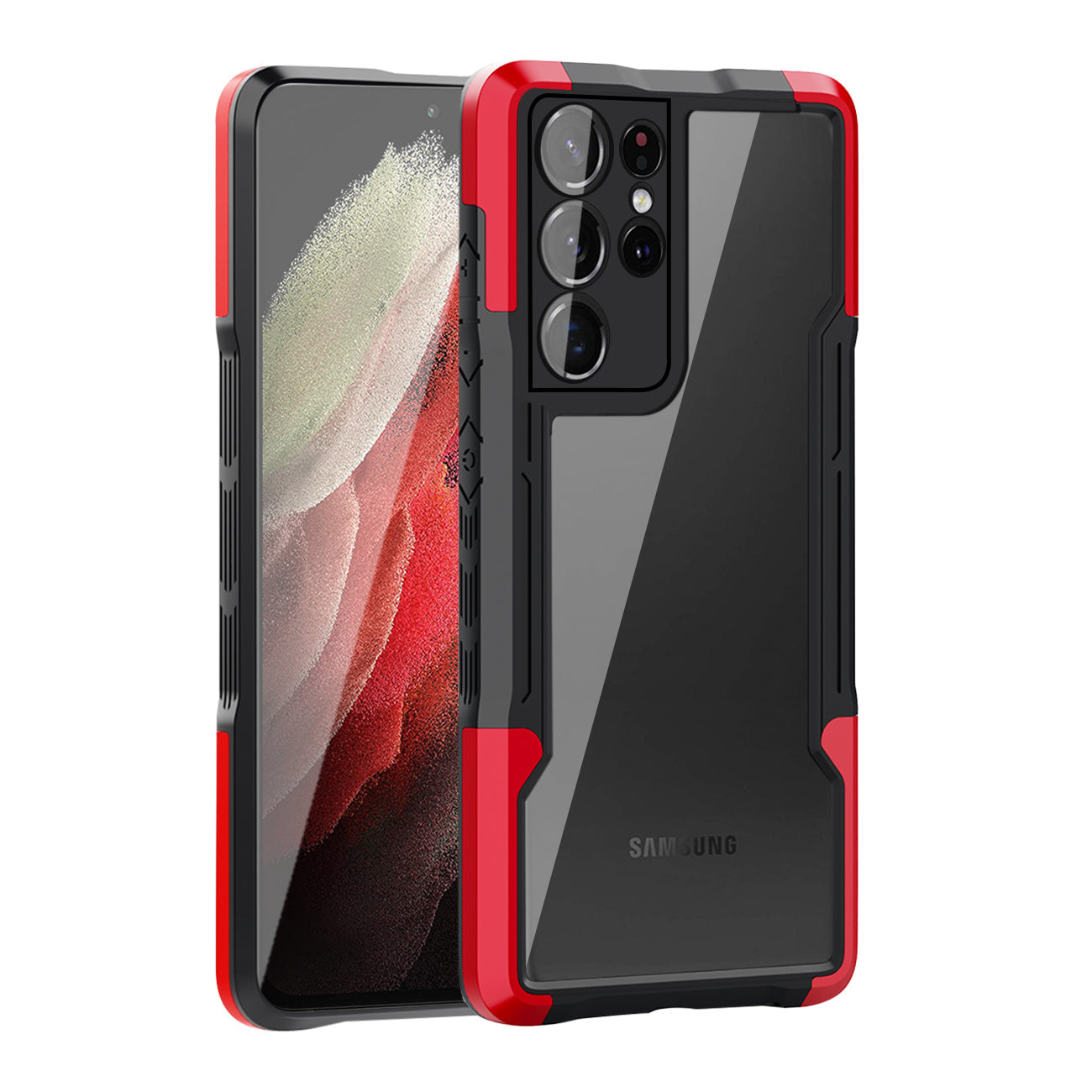 Shockproof Excellent Grip with Silky Feeling for Samsung Galaxy S21 Ultra In Red - Crystal Clear & Reliable | CELL DEMAND Official