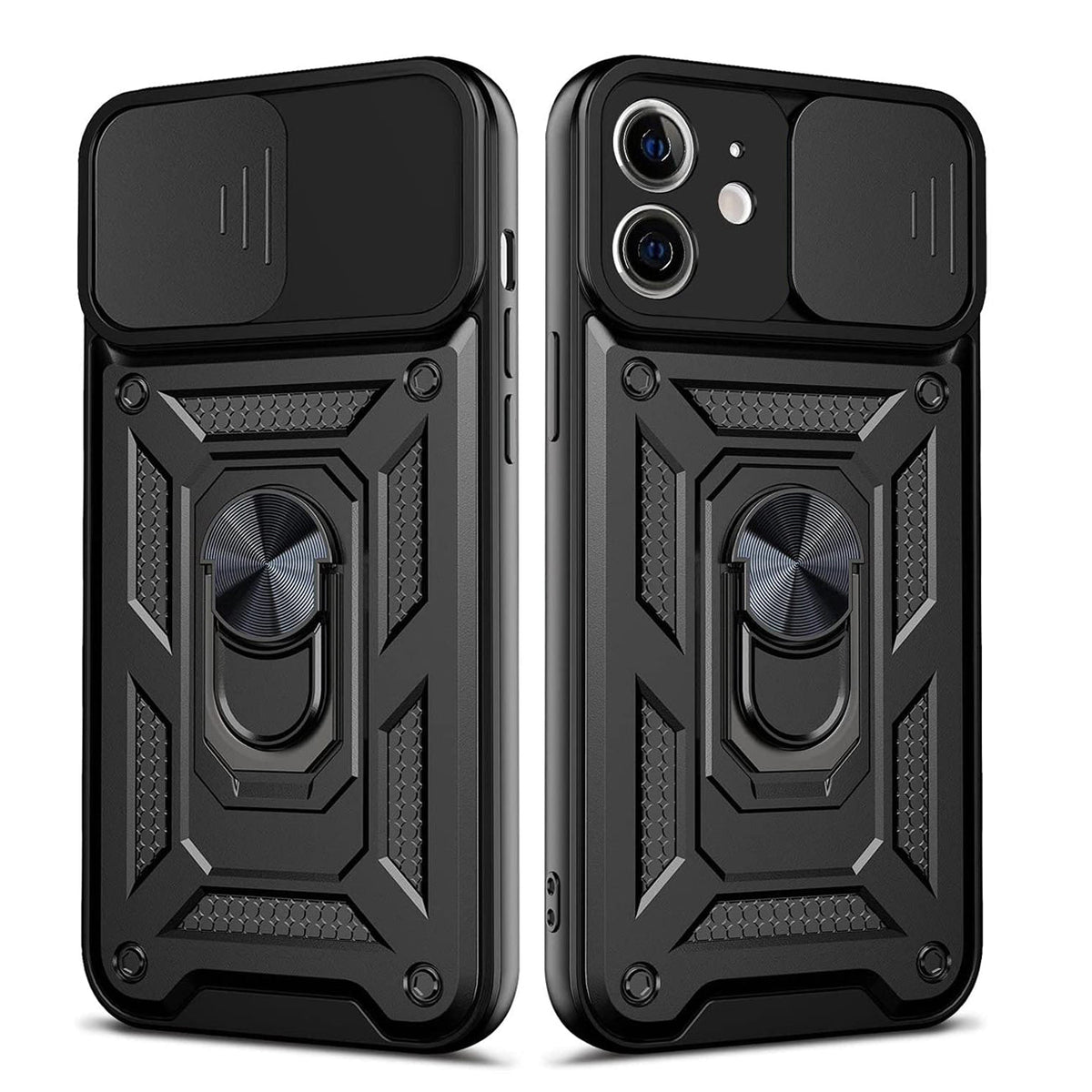 IPHONE 12 Compatible Kickstand Ring Holder with Slide Camera Cover TPU Shockproof Case and Magnetic Car Mount for APPLE IPHONE 12/IPHONE 12 PRO In Black - Heavy Duty Protection by CELL DEMAND