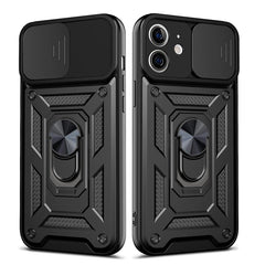 IPHONE 12 Compatible Kickstand Ring Holder with Slide Camera Cover TPU Shockproof Case and Magnetic Car Mount for APPLE IPHONE 12/IPHONE 12 PRO In Black - Heavy Duty Protection by CELL DEMAND