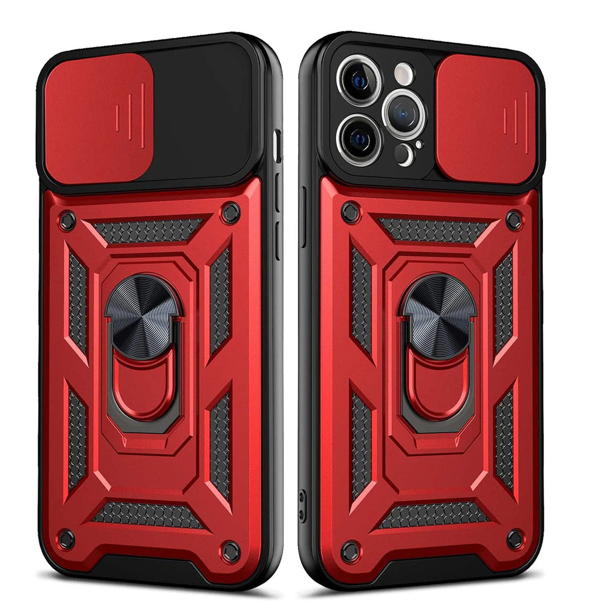 IPHONE 12 PRO Compatible Kickstand Ring Holder with Slide Camera Cover TPU Shockproof Case and Magnetic Car Mount for APPLE IPHONE 12 PRO MAX In Red - Crystal Clear Protection by CELL DEMAND