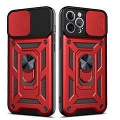 IPHONE 12 PRO Compatible Kickstand Ring Holder with Slide Camera Cover TPU Shockproof Case and Magnetic Car Mount for APPLE IPHONE 12 PRO MAX In Red - Crystal Clear Protection by CELL DEMAND