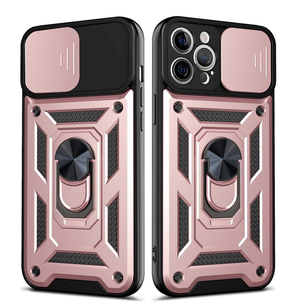 IPHONE 12 PRO Compatible Kickstand Ring Holder with Slide Camera Cover TPU Shockproof Case and Magnetic Car Mount for APPLE IPHONE 12 PRO MAX In Rose Gold - Premium Protection by CELL DEMAND