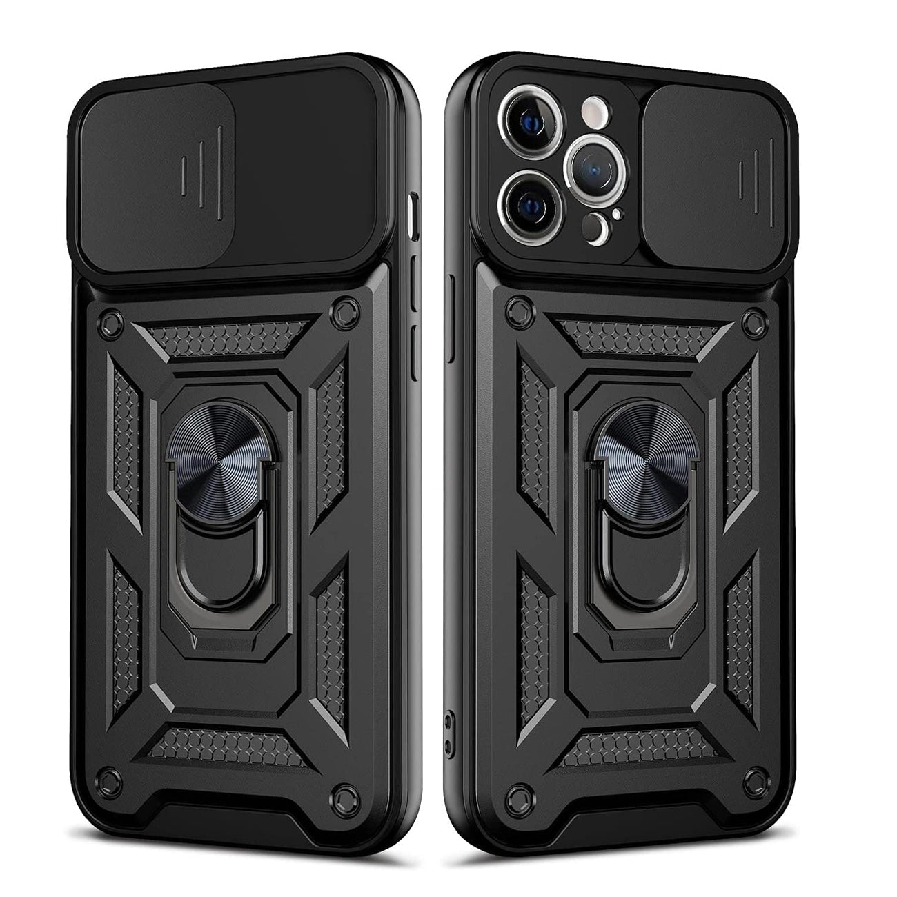 IPHONE 12 Compatible Kickstand Ring Holder with Slide Camera Cover TPU Shockproof Case and Magnetic Car Mount for APPLE IPHONE 12/IPHONE 12 PRO In Black - Premium Protection by CELL DEMAND