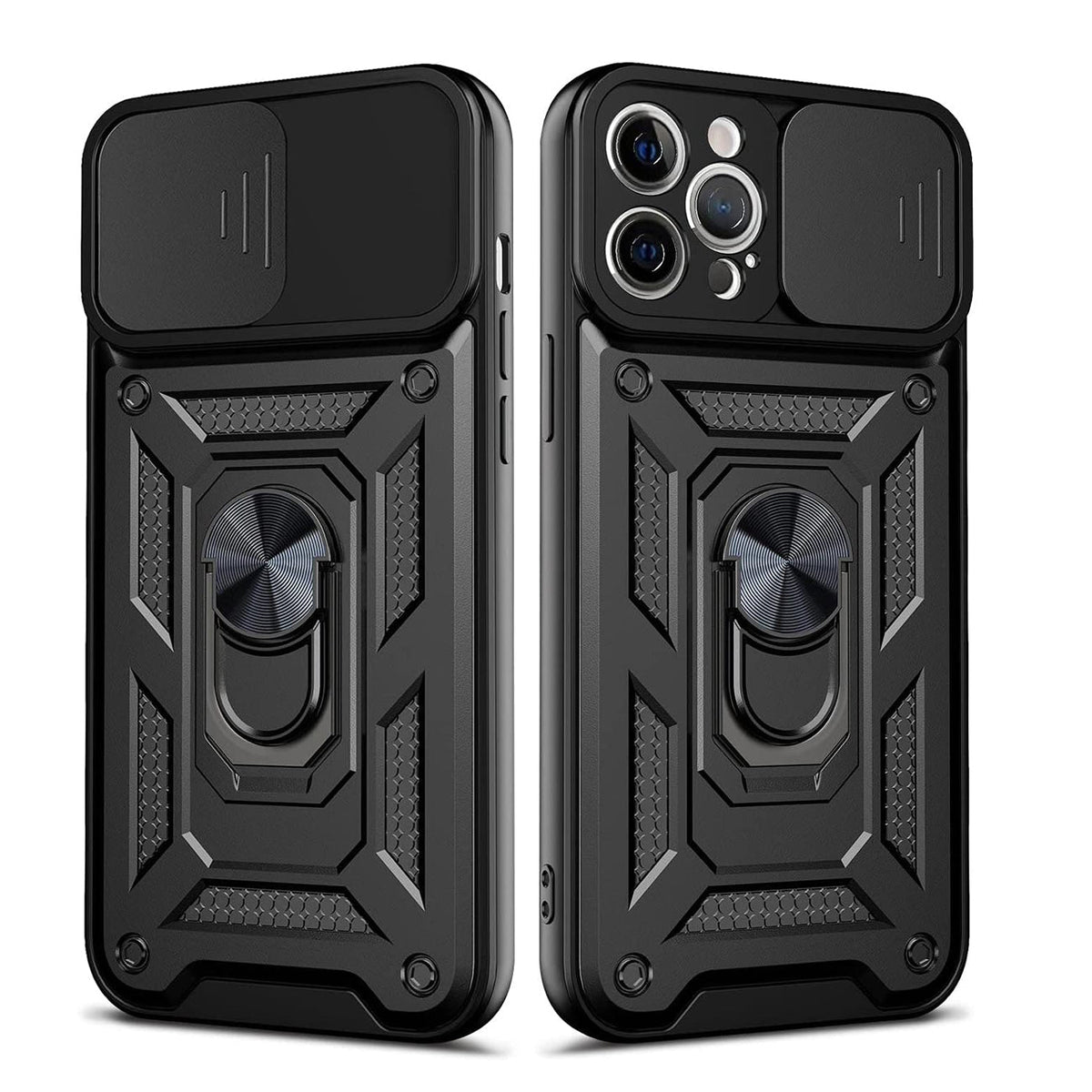 IPHONE 12 Compatible Kickstand Ring Holder with Slide Camera Cover TPU Shockproof Case and Magnetic Car Mount for APPLE IPHONE 12/IPHONE 12 PRO In Black - Premium Protection by CELL DEMAND