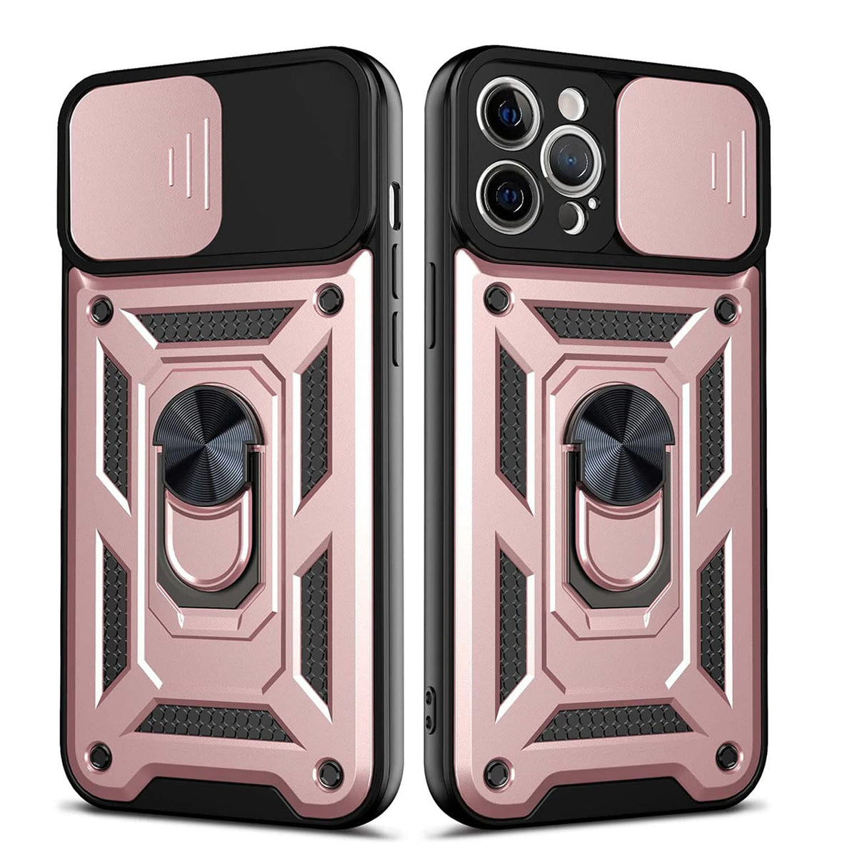 IPHONE 12 Compatible Kickstand Ring Holder with Slide Camera Cover TPU Shockproof Case and Magnetic Car Mount for APPLE IPHONE 12/IPHONE 12 PRO In Rose Gold - Crystal Clear Protection by CELL DEMAND