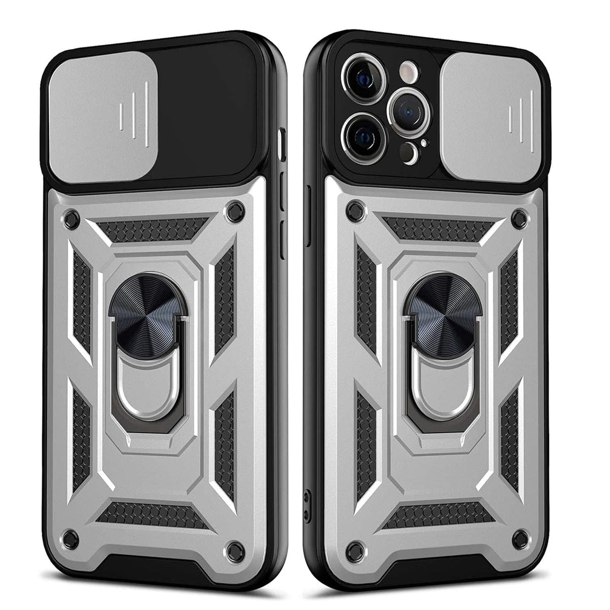 IPHONE 12 Compatible Kickstand Ring Holder with Slide Camera Cover TPU Shockproof Case and Magnetic Car Mount for APPLE IPHONE 12/IPHONE 12 PRO In Silver - Premium Protection by CELL DEMAND