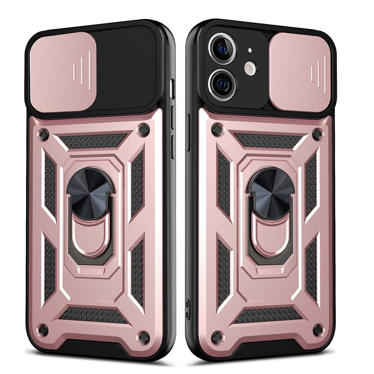 IPHONE 12 Compatible Kickstand Ring Holder with Slide Camera Cover TPU Shockproof Case and Magnetic Car Mount for APPLE IPHONE 12/IPHONE 12 PRO In Rose Gold - Premium Protection by CELL DEMAND