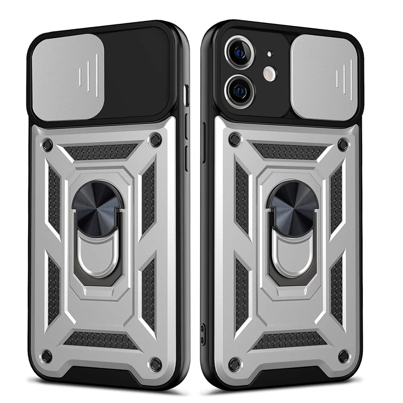 IPHONE 12 Compatible Kickstand Ring Holder with Slide Camera Cover TPU Shockproof Case and Magnetic Car Mount for APPLE IPHONE 12/IPHONE 12 PRO In Silver - Heavy Duty Protection by CELL DEMAND