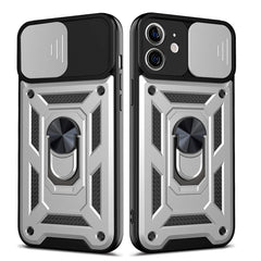 IPHONE 12 Compatible Kickstand Ring Holder with Slide Camera Cover TPU Shockproof Case and Magnetic Car Mount for APPLE IPHONE 12/IPHONE 12 PRO In Silver - Heavy Duty Protection by CELL DEMAND