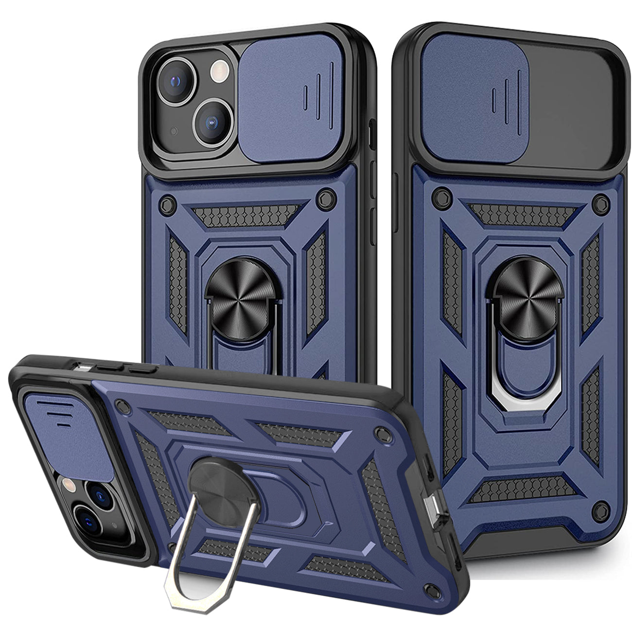 IPHONE 13  Compatible Kickstand Ring Holder with Slide Camera Cover TPU Magnetic Car Mount for APPLE IPHONE 13 In Blue - Ultra-Slim Protection by CELL DEMAND