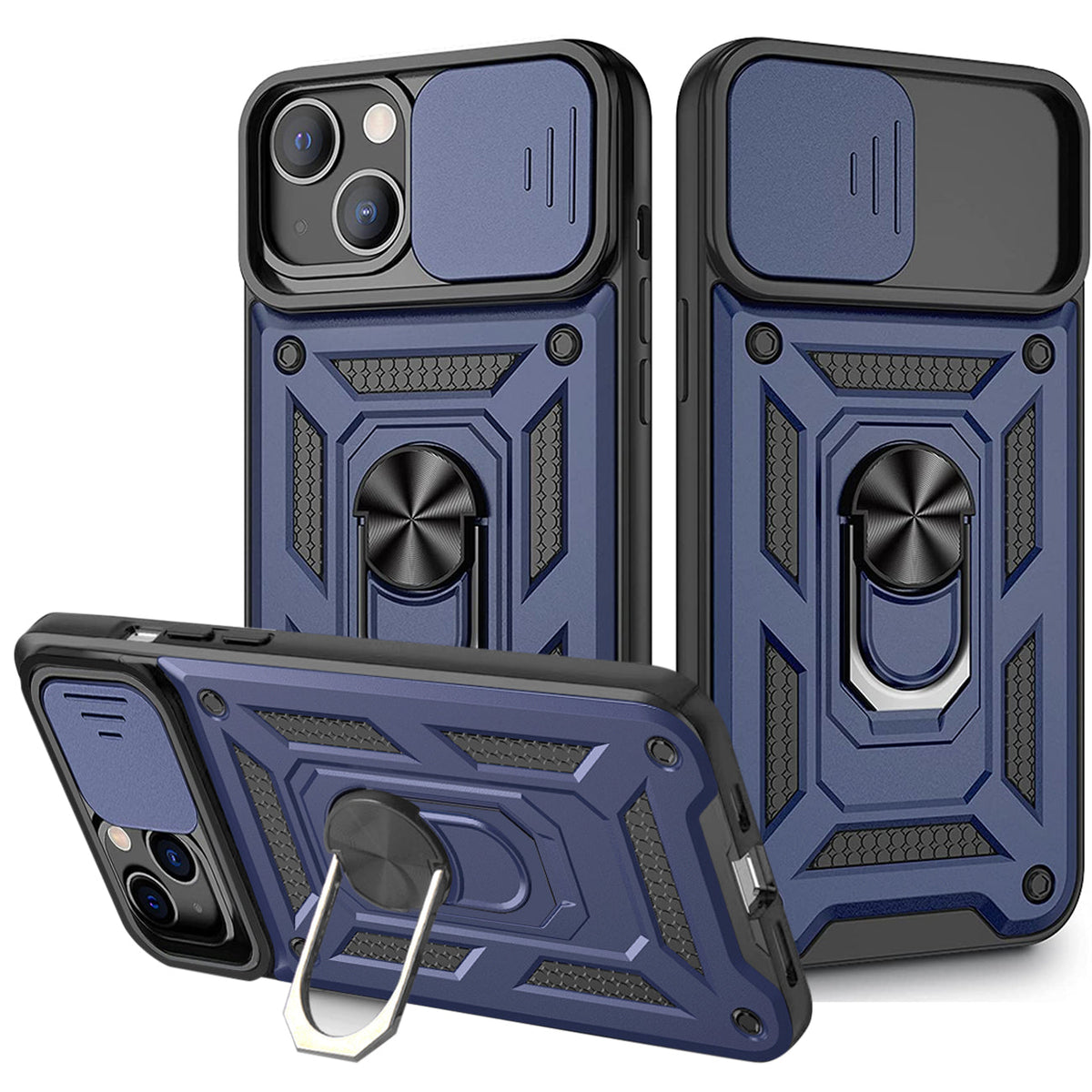 IPHONE 13  Compatible Kickstand Ring Holder with Slide Camera Cover TPU Magnetic Car Mount for APPLE IPHONE 13 In Blue - Ultra-Slim Protection by CELL DEMAND