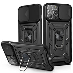 IPHONE 13 PRO Compatible Kickstand Ring Holder & Slide Camera Cover Magnetic Car Mount for APPLE IPHONE 13 PRO In Black - Heavy Duty Protection by CELL DEMAND
