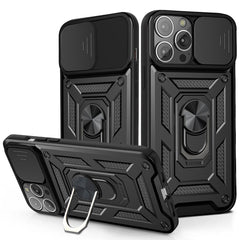 IPHONE 13 PRO Compatible Kickstand Ring Holder & Slide Camera Cover Magnetic Car Mount for APPLE IPHONE 13 PRO In Black - Heavy Duty Protection by CELL DEMAND