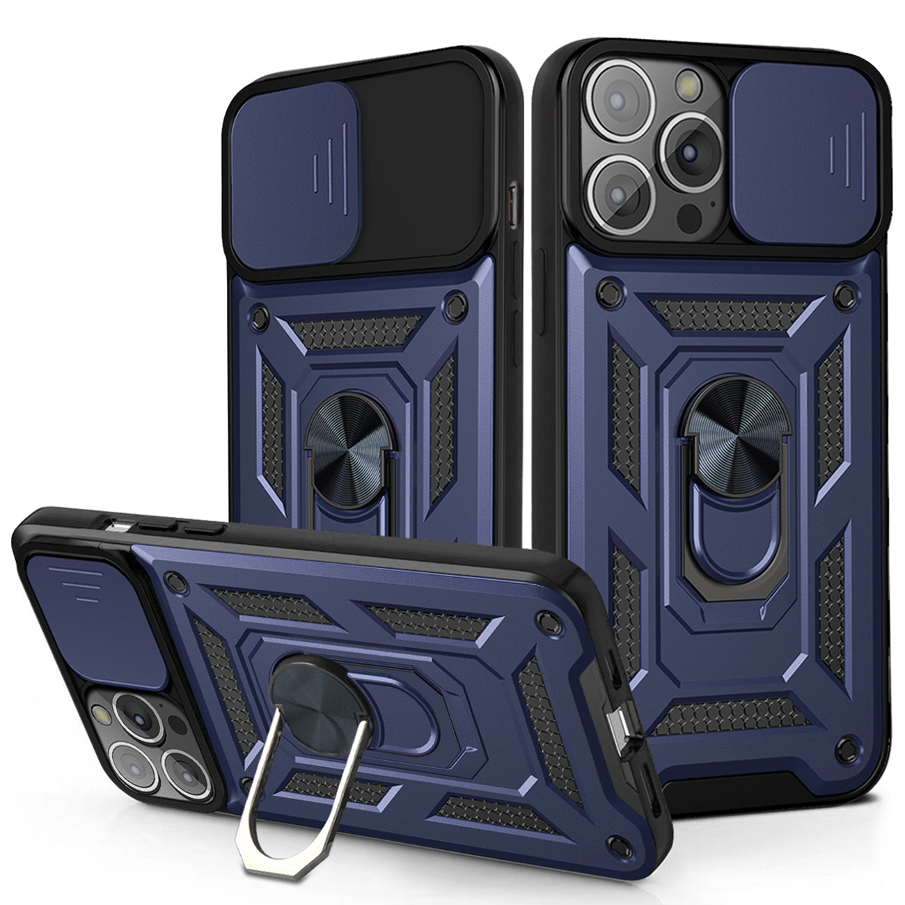 IPHONE 13  Compatible Kickstand Ring Holder with Slide Camera Cover TPU Magnetic Car Mount for APPLE IPHONE 13  PRO In Blue - Durable Protection by CELL DEMAND