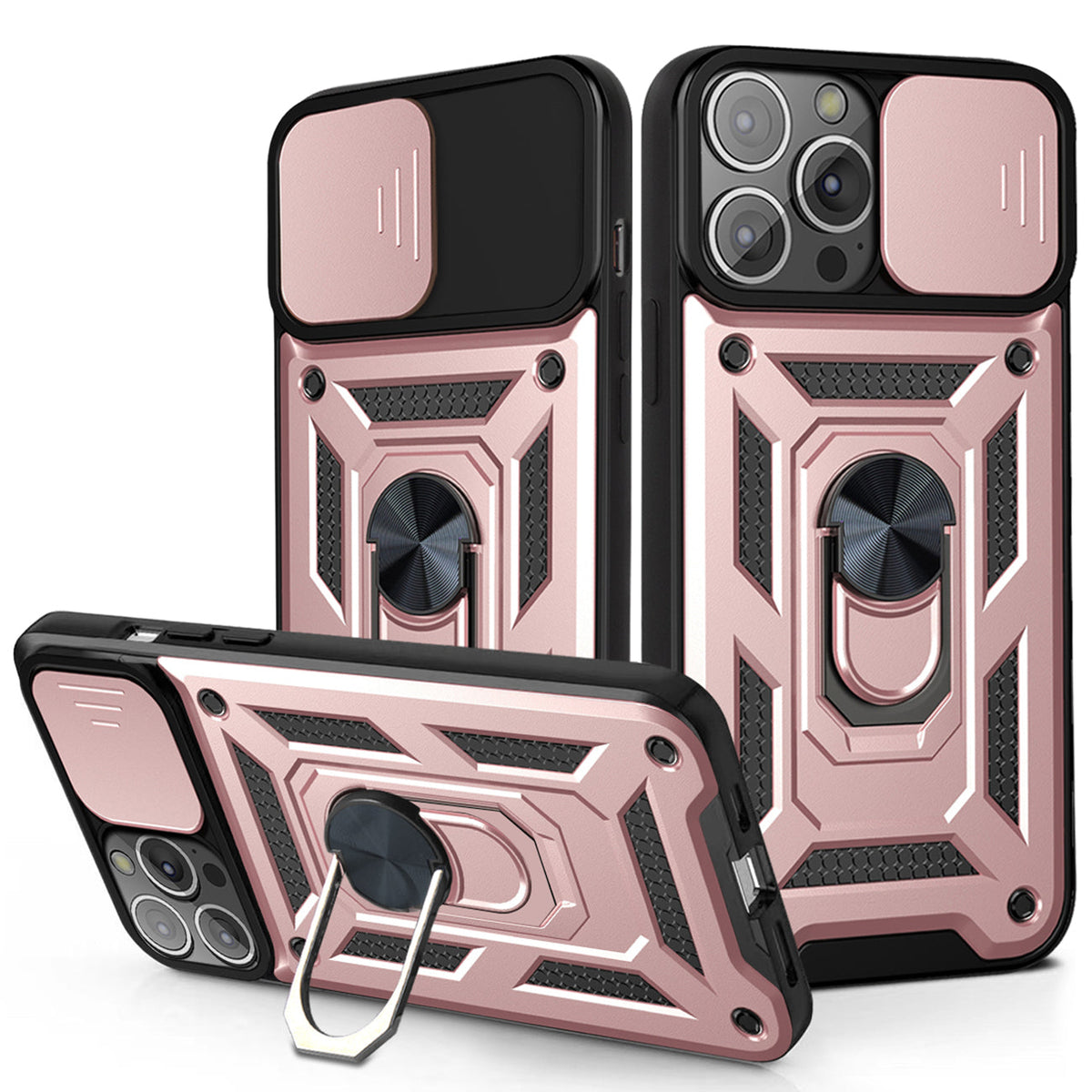 IPHONE 13 PRO Compatible Kickstand Ring Holder & Slide Camera Cover Magnetic Car Mount for APPLE IPHONE 13 PRO In Rose gold - Ultra-Slim Protection by CELL DEMAND