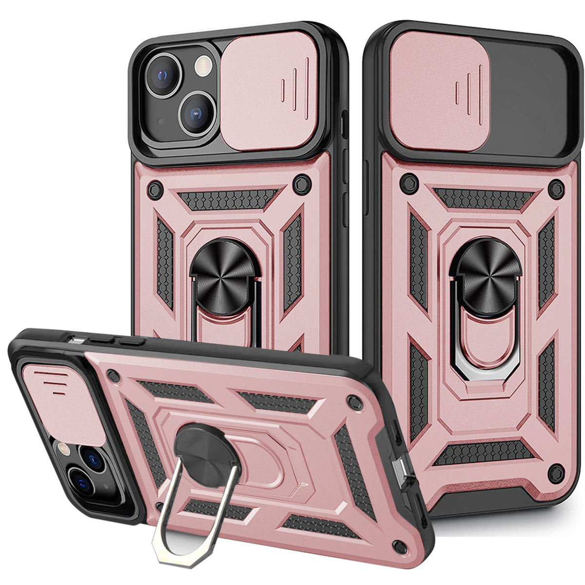IPHONE 13  Compatible Kickstand Ring Holder & Slide Camera Cover Magnetic Car Mount for APPLE IPHONE 13 In Rose gold - Premium Protection by CELL DEMAND