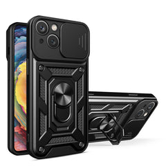 IPHONE 14 PLUS Compatible Kickstand Ring Holder with Slide Camera Cover TPU Magnetic Car Mount for APPLE IPHONE 14 PLUS In Black - Heavy Duty Protection by CELL DEMAND