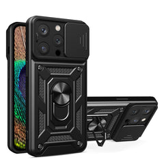 IPHONE 14 PRO Compatible Kickstand Ring Holder with Slide Camera Cover TPU Magnetic Car Mount for APPLE IPHONE 14 PRO In Black - Premium Protection by CELL DEMAND