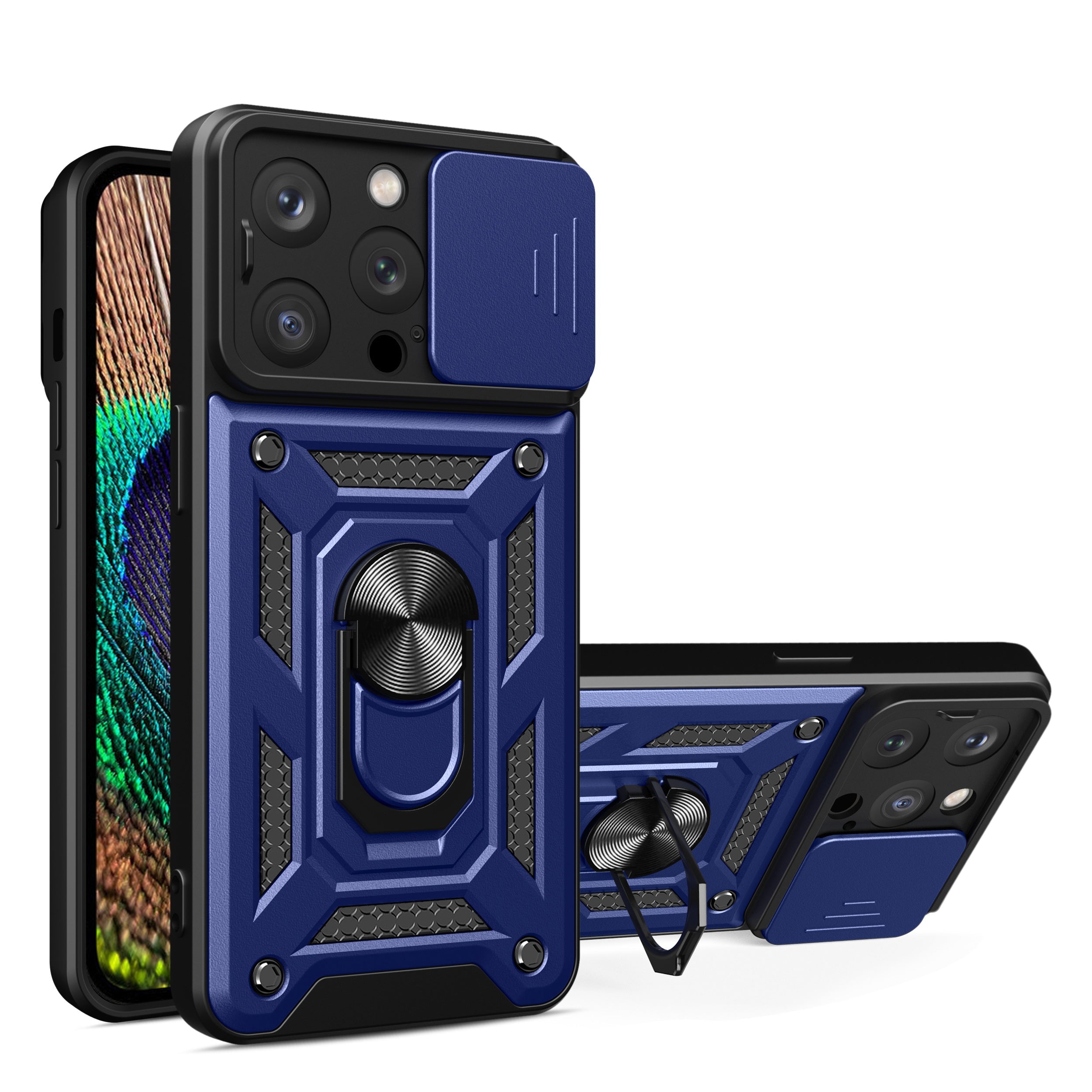 IPHONE 14 PRO Compatible Kickstand Ring Holder with Slide Camera Cover TPU Magnetic Car Mount for APPLE IPHONE 14 PRO In Blue - Premium Protection by CELL DEMAND