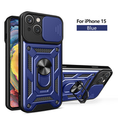 IPHONE 15  Compatible Kickstand Ring Holder with Slide Camera Cover TPU Magnetic Car Mount for APPLE IPHONE 15 In Blue - Premium Protection by CELL DEMAND