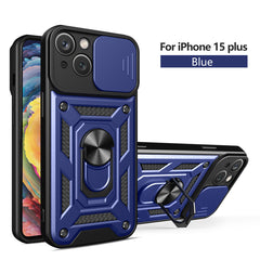 IPHONE 15 PLUS Compatible Kickstand Ring Holder with Slide Camera Cover TPU Magnetic Car Mount for APPLE IPHONE 15 PLUS In Blue - Shockproof Protection by CELL DEMAND