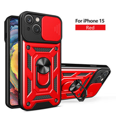 IPHONE 15  Compatible Kickstand Ring Holder with Slide Camera Cover TPU Magnetic Car Mount for APPLE IPHONE 15 In Red - Premium Protection by CELL DEMAND