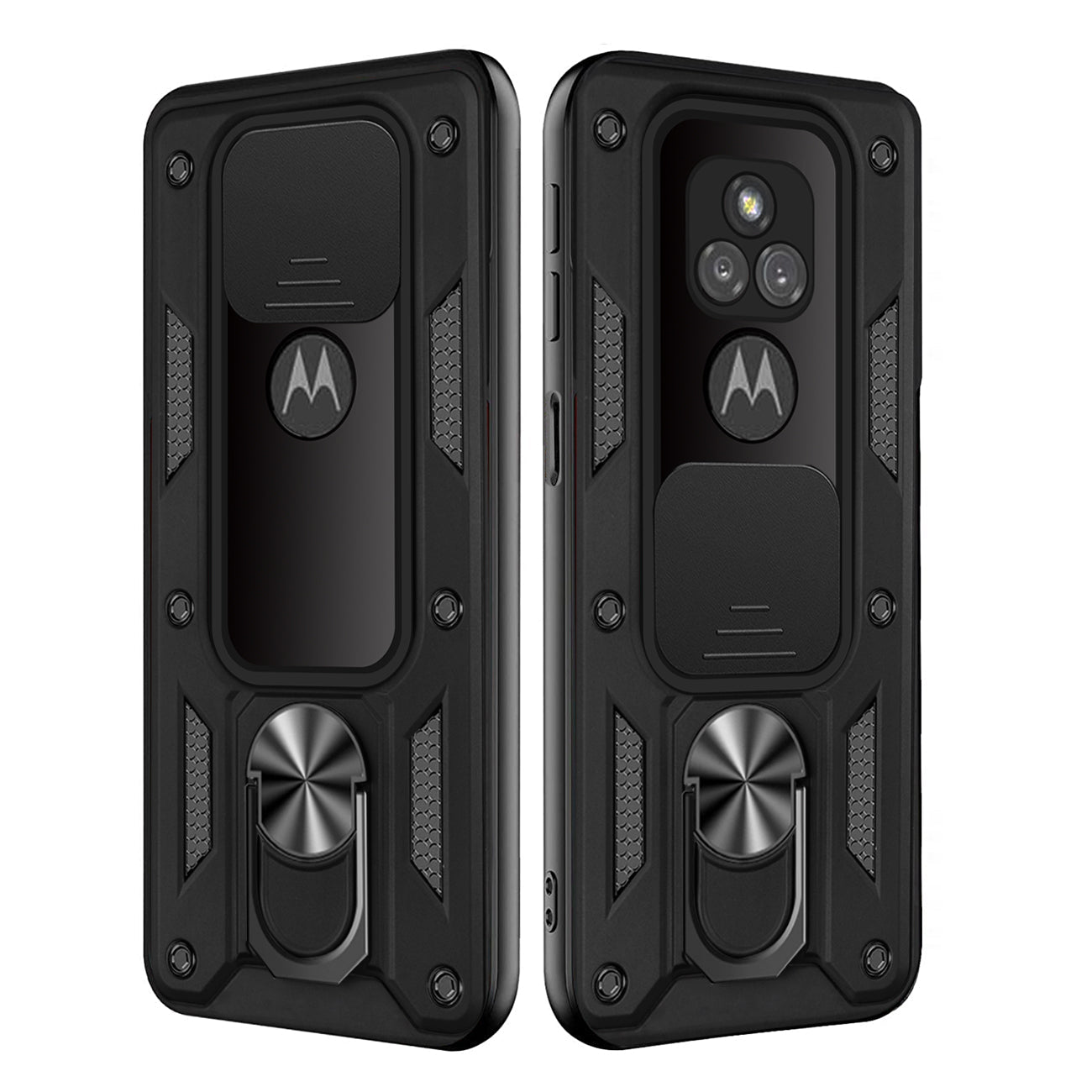 Kickstand Ring Holder with Slide Camera Cover TPU Shockproof Case and Magnetic Car Mount for MOTOROLA G PLAY In Black In Black - Heavy Duty & Reliable | CELL DEMAND Official