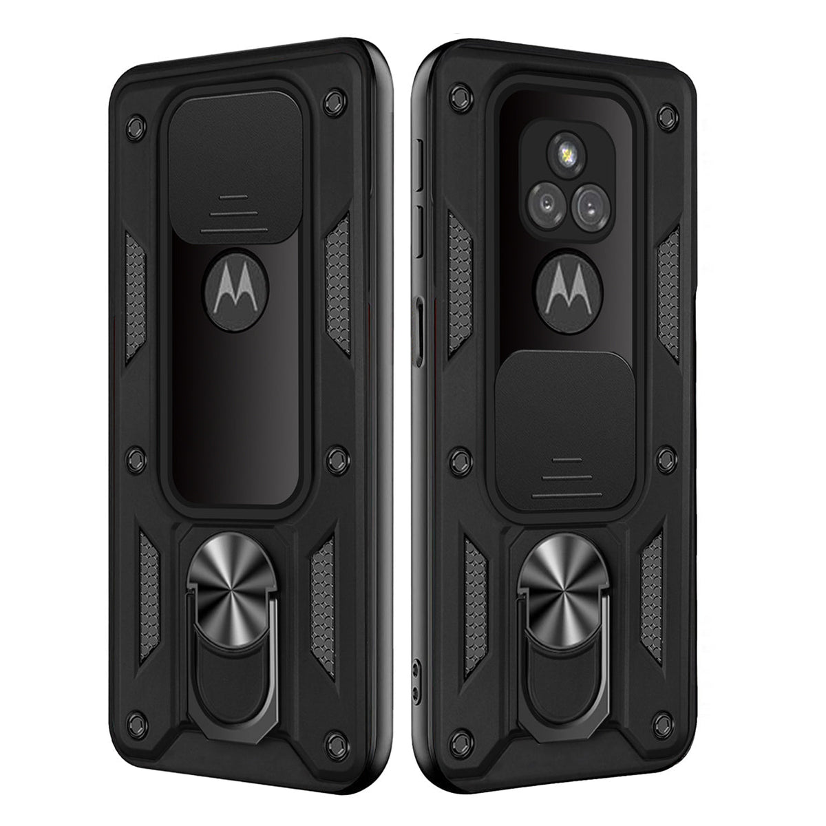 Kickstand Ring Holder with Slide Camera Cover TPU Shockproof Case and Magnetic Car Mount for MOTOROLA G PLAY In Black In Black - Heavy Duty & Reliable | CELL DEMAND Official