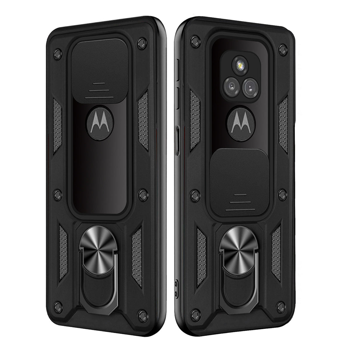 Kickstand Ring Holder with Slide Camera Cover TPU Shockproof Case and Magnetic Car Mount for MOTOROLA G PLAY In Black In Black - Heavy Duty & Reliable | CELL DEMAND Official