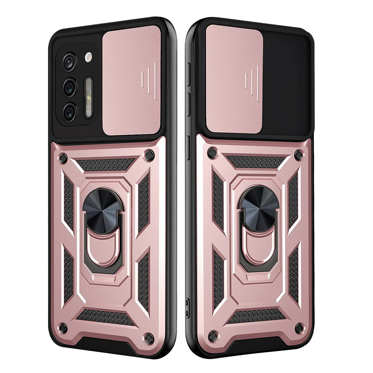Kickstand Ring Holder with Slide Camera Cover TPU Shockproof Case and Magnetic Car Mount for MOTOROLA G STYLUS In Rose Gold - Crystal Clear & Reliable | CELL DEMAND Official