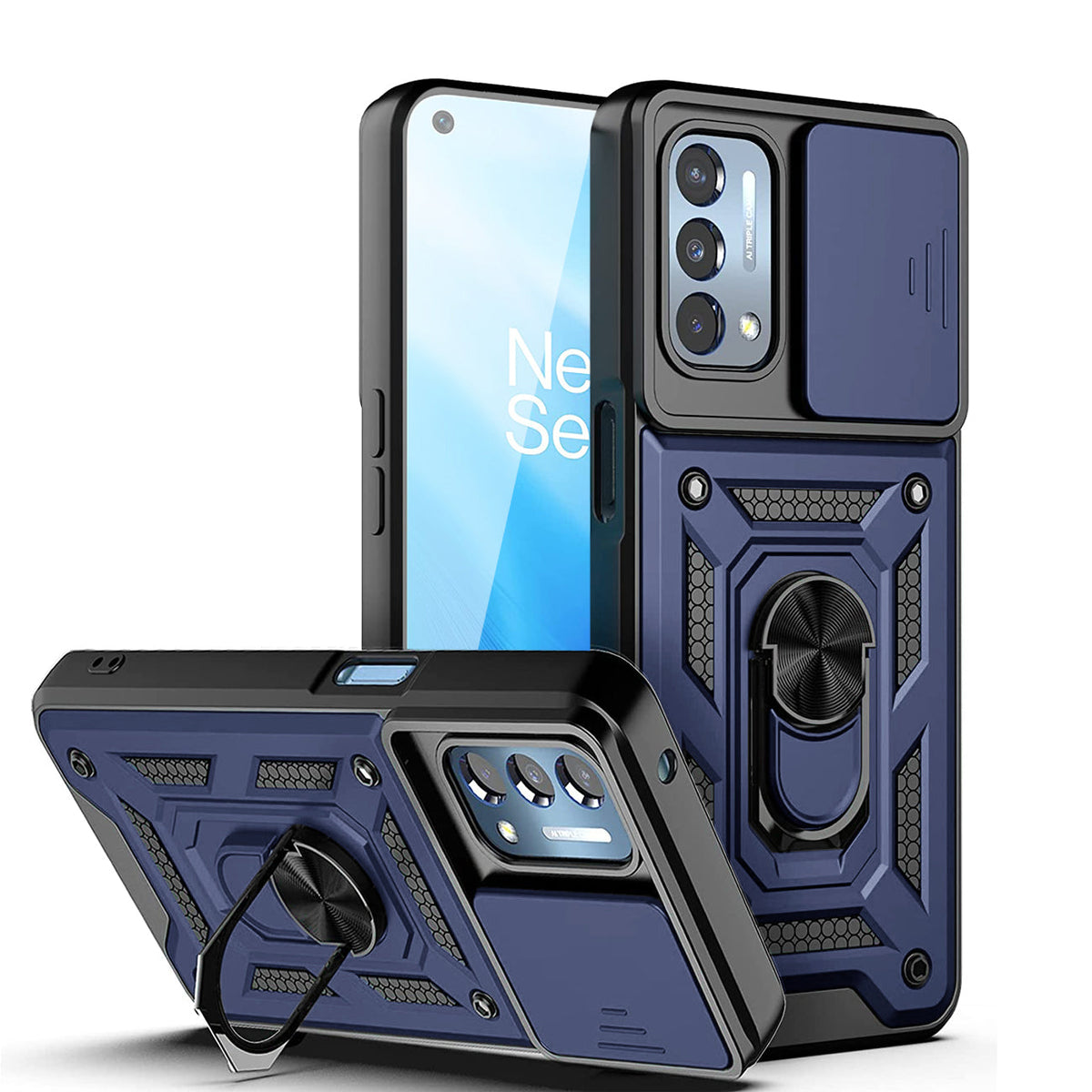 Kickstand Ring Holder & Slide Camera Cover Magnetic Car Mount for ONEPLUS NORD N200 5G In Blue - Premium & Reliable | CELL DEMAND Official