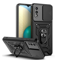 Kickstand Ring Holder with Slide Camera Cover TPU Shockproof Case and Magnetic Car Mount for SAMSUNG GALAXY A02/M02 In Black - Premium & Reliable | CELL DEMAND Official