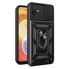 Kickstand Ring Holder with Slide Camera Cover TPU Magnetic Car Mount for GALAXY A04 In Black - Ultra-Slim & Reliable | CELL DEMAND Official