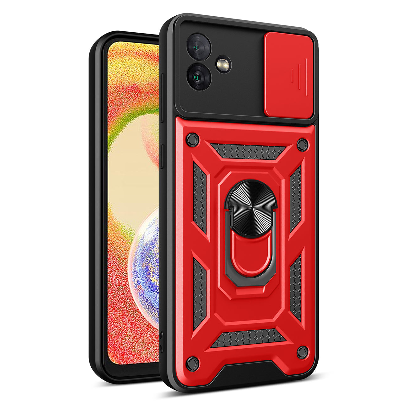 Kickstand Ring Holder with Slide Camera Cover TPU Magnetic Car Mount for GALAXY A04  In Red - Durable & Reliable | CELL DEMAND Official