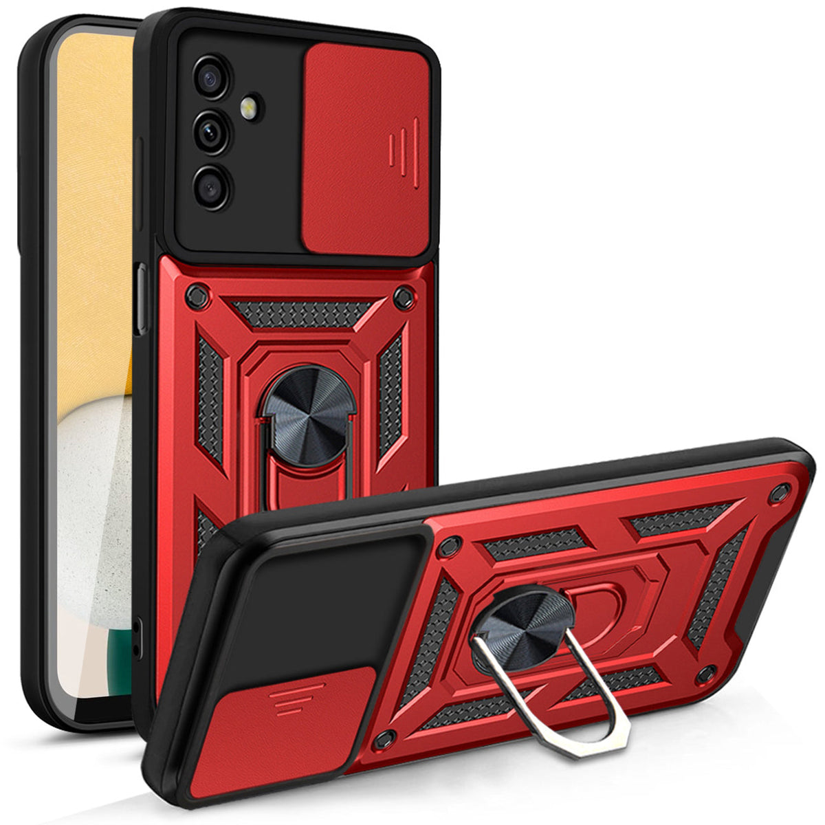 Kickstand Ring Holder with Slide Camera Cover TPU Magnetic Car Mount for GALAXY A13 5G/A04S In Red - Durable & Reliable | CELL DEMAND Official