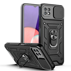 Kickstand Ring Holder with Slide Camera Cover TPU Magnetic Car Mount for GALAXY A22 5G In Black - Durable & Reliable | CELL DEMAND Official