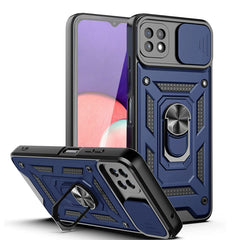 Kickstand Ring Holder with Slide Camera Cover TPU Magnetic Car Mount for GALAXY A22 5G In Blue - Crystal Clear & Reliable | CELL DEMAND Official