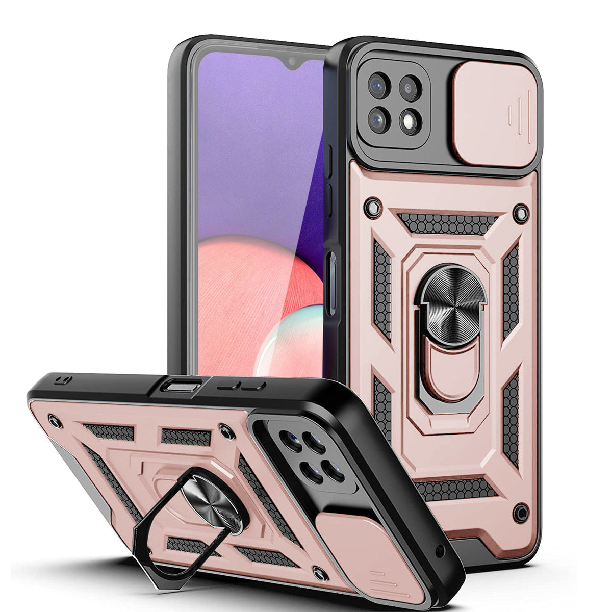 Kickstand Ring Holder with Slide Camera Cover TPU Magnetic Car Mount for GALAXY A22 5G In Rose gold - Premium & Reliable | CELL DEMAND Official