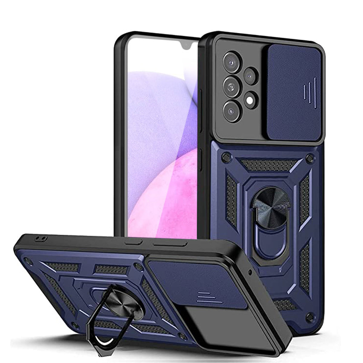 Kickstand Ring Holder with Slide Camera Cover TPU Shockproof Case and Magnetic Car Mount for SAMSUNG GALAXY A33 5G In Blue - Crystal Clear & Reliable | CELL DEMAND Official