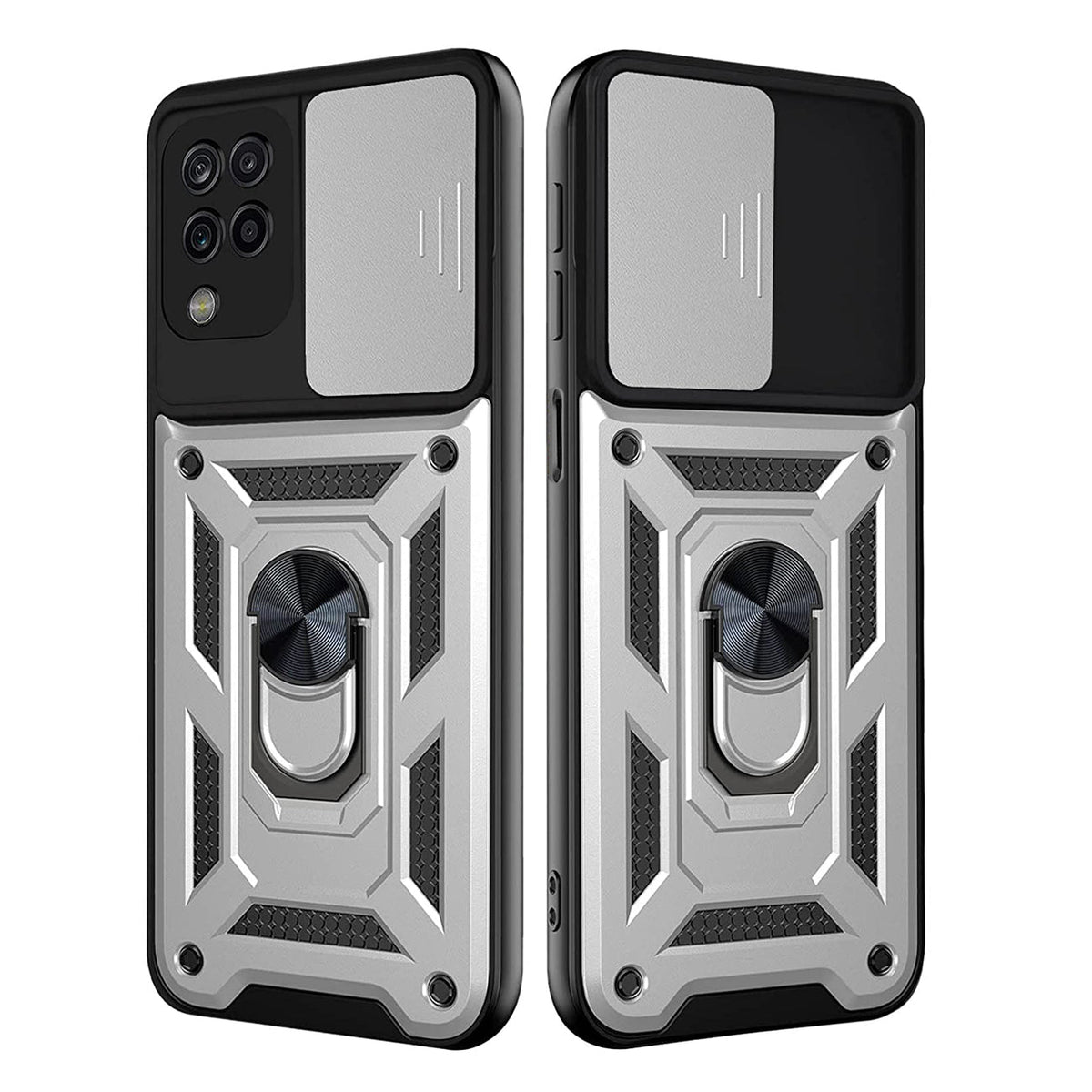 Kickstand Ring Holder with Slide Camera Cover TPU Shockproof Case and Magnetic Car Mount for SAMSUNG GALAXY A42 5G In Silver - Durable & Reliable | CELL DEMAND Official