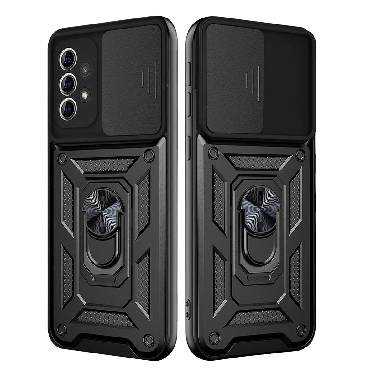 Kickstand Ring Holder with Slide Camera Cover TPU Shockproof Case and Magnetic Car Mount for SAMSUNG GALAXY A72 5G In Black - Shockproof & Reliable | CELL DEMAND Official