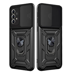 Kickstand Ring Holder with Slide Camera Cover TPU Shockproof Case and Magnetic Car Mount for SAMSUNG GALAXY A72 5G In Black - Shockproof & Reliable | CELL DEMAND Official