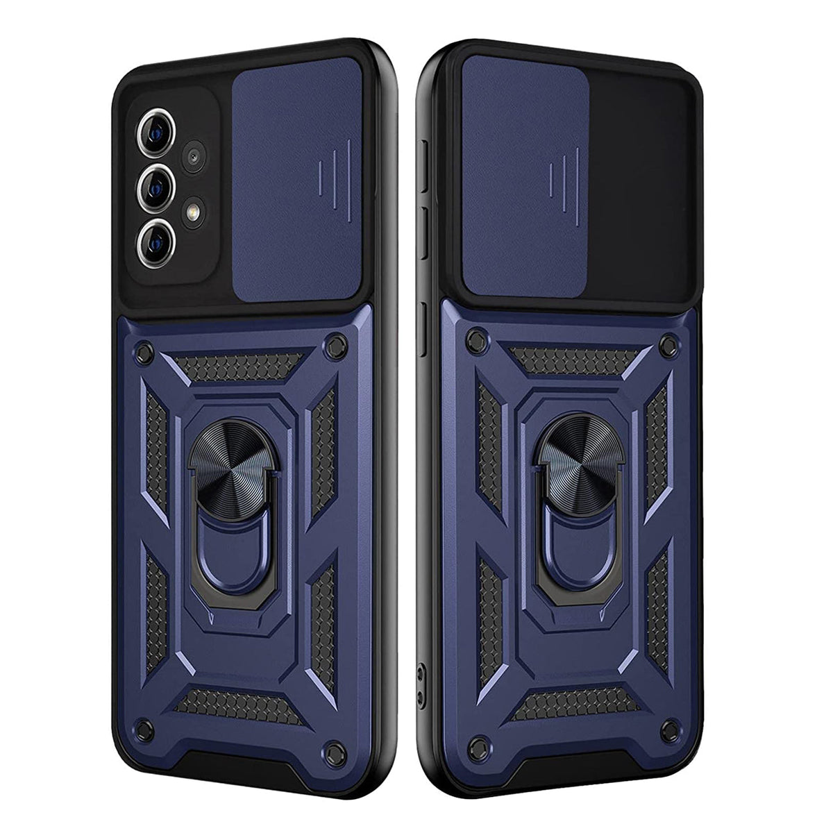 Kickstand Ring Holder with Slide Camera Cover TPU Shockproof Case and Magnetic Car Mount for SAMSUNG GALAXY A72 5G In Blue - Durable & Reliable | CELL DEMAND Official