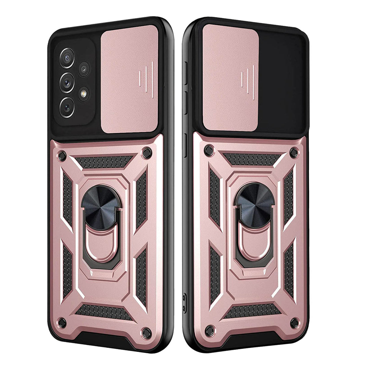 Kickstand Ring Holder with Slide Camera Cover TPU Shockproof Case and Magnetic Car Mount for SAMSUNG GALAXY A72 5G In Rose Gold - Crystal Clear & Reliable | CELL DEMAND Official