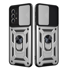 Kickstand Ring Holder with Slide Camera Cover TPU Shockproof Case and Magnetic Car Mount for SAMSUNG GALAXY A72 5G In Silver - Durable & Reliable | CELL DEMAND Official